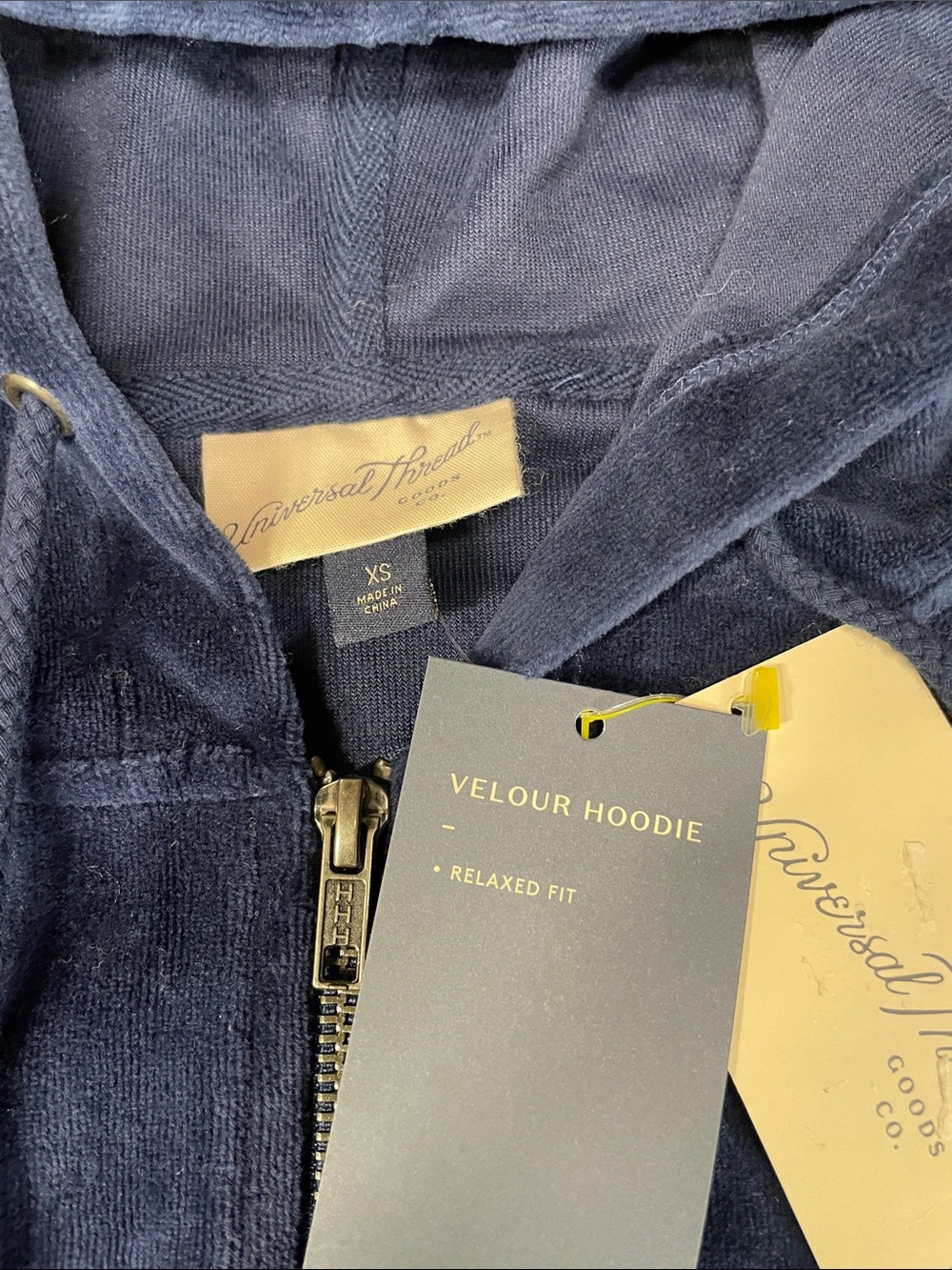 Universal Thread Leisure Studio Navy Velour Zip Hoodie Relaxed Fit XS | NEW - Picture 2 of 4